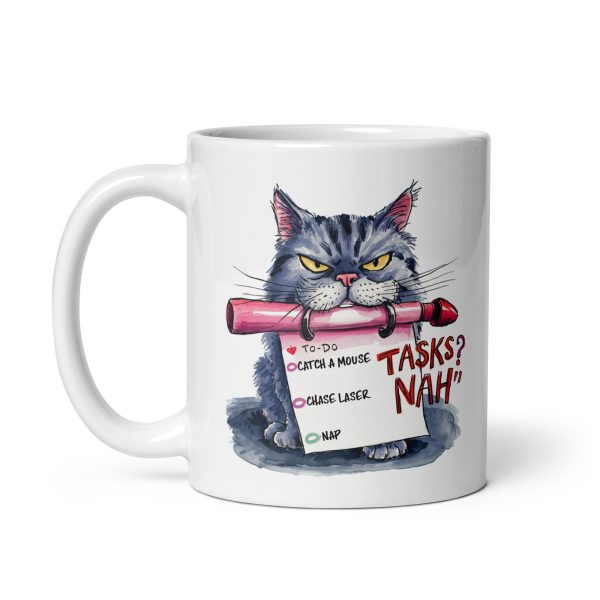 Tasks? Nah funny cat coffee mug / cup - Image 2