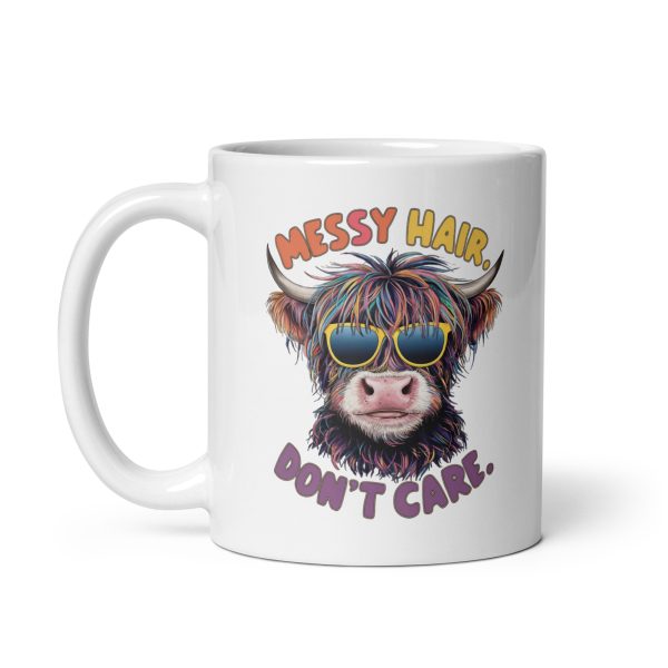 Messy hair don't care funny cow coffee mug / cup - Image 2