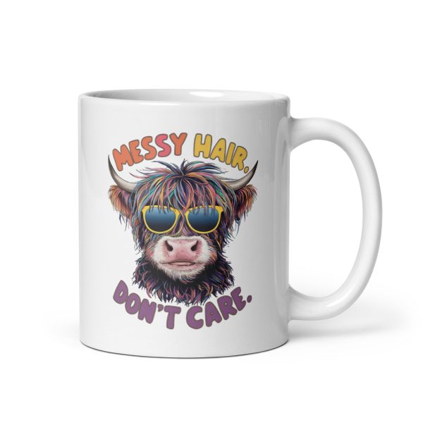 Messy hair don't care funny cow coffee mug / cup