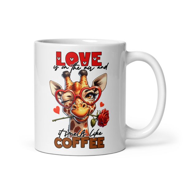 Love is in the air and it smells like coffee funny giraffe coffee mug / cup