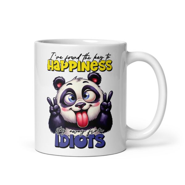 I've found the key to happiness stay away from idiots funny panda coffee mug / cup