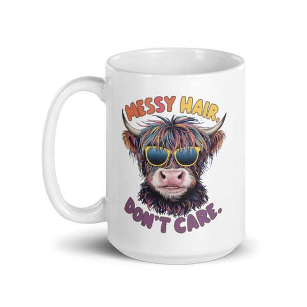 Messy hair don't care funny cow coffee mug / cup - Image 5