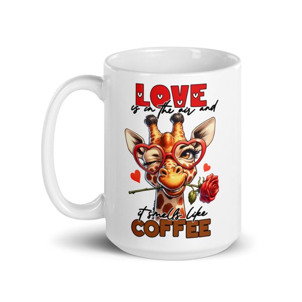 Love is in the air and it smells like coffee funny giraffe coffee mug / cup - Image 5