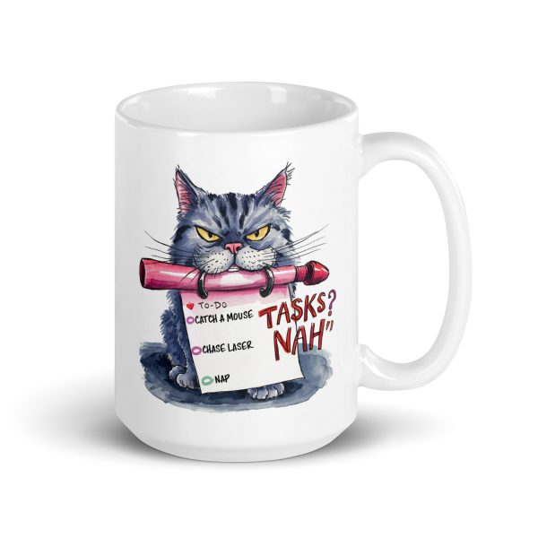 Tasks? Nah funny cat coffee mug / cup - Image 4