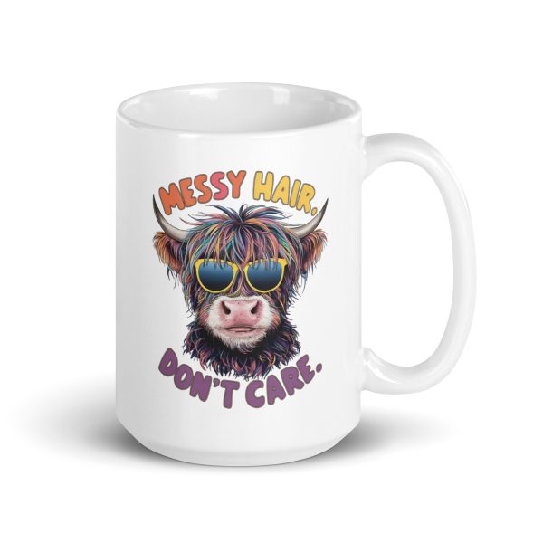 Messy hair don't care funny cow coffee mug / cup - Image 4