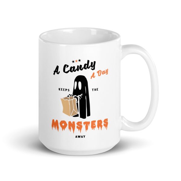 A candy a day keeps the monsters away funny Halloween coffee mug / cup - Image 4