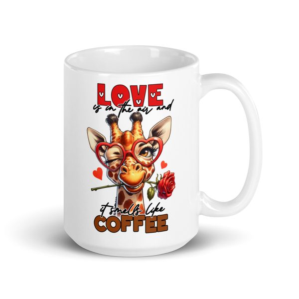 Love is in the air and it smells like coffee funny giraffe coffee mug / cup - Image 4